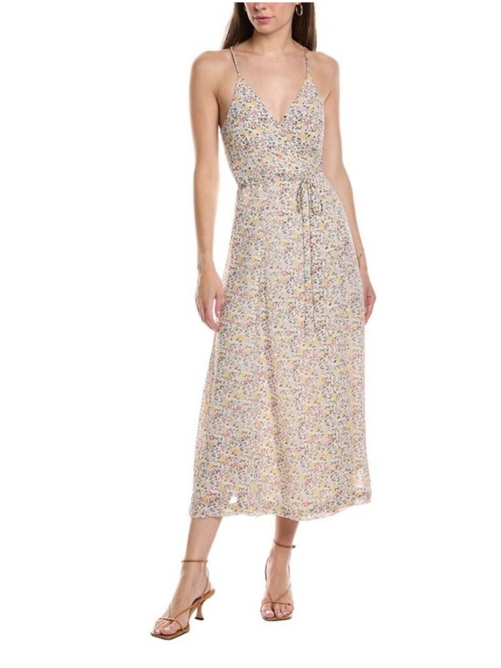 Gianni Georgette Spaghetti-Strap Tie Midi Dress